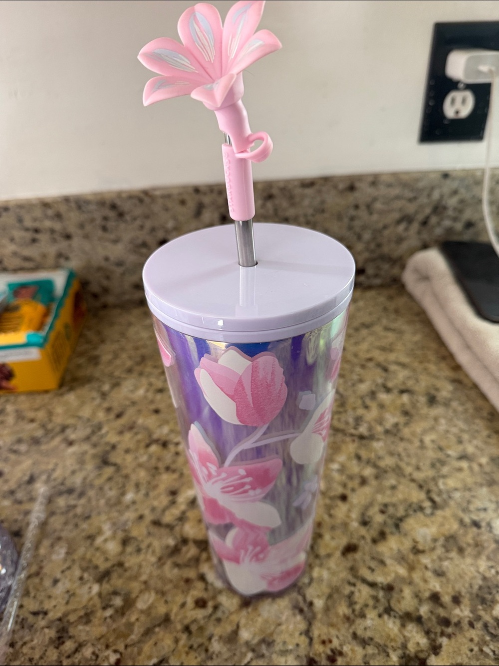 Pink Floral Insulated Tumbler with Flower Straw Starbucks